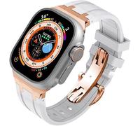 FFHDJL Fluororubber Kit de bracelet de montre de rechange pour Apple Watch 45 mm, 44 mm, 41 mm, 40 mm, Ultra 49 mm, bracelet de montre en caoutchouc et acier inoxydable avec fermoir papillon pour