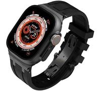 FFHDJL Fluororubber Kit de bracelet de montre de rechange pour Apple Watch 45 mm, 44 mm, 41 mm, 40 mm, Ultra 49 mm, bracelet de montre en caoutchouc pour homme avec fermoir papillon pour séries 8/7/6