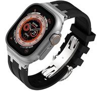 FFHDJL Fluororubber Kit de bracelet de montre de rechange pour Apple Watch 45 mm, 44 mm, 41 mm, 40 mm, Ultra 49 mm, bracelet de montre en caoutchouc pour homme avec fermoir papillon en acier