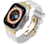 FFHDJL Fluororubber Kit de bracelet de montre de rechange pour Apple Watch 45 mm, 44 mm, 41 mm, 40 mm, Ultra 49 mm, bracelet de montre en caoutchouc pour homme avec fermoir papillon pour séries 8/7/6