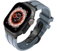 FFHDJL Fluororubber Kit de bracelet de montre de rechange pour Apple Watch 45 mm, 44 mm, 41 mm, 40 mm, Ultra 49 mm, bracelet de montre en caoutchouc et acier inoxydable avec fermoir papillon pour