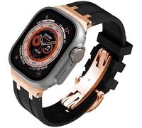 FFHDJL Fluororubber Kit de bracelet de montre de rechange pour Apple Watch 45 mm, 44 mm, 41 mm, 40 mm, Ultra 49 mm, bracelet de montre en caoutchouc et acier inoxydable avec fermoir papillon pour