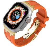 FFHDJL Fluororubber Kit de bracelet de montre de rechange pour Apple Watch 45 mm, 44 mm, 41 mm, 40 mm, Ultra 49 mm, bracelet de montre en caoutchouc et acier inoxydable avec fermoir papillon pour