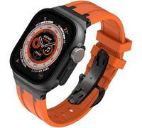 FFHDJL Fluororubber Kit de bracelet de montre de rechange pour Apple Watch 45 mm, 44 mm, 41 mm, 40 mm, Ultra 49 mm, bracelet de montre en caoutchouc pour homme avec fermoir papillon en acier