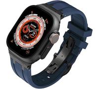 FFHDJL Fluororubber Kit de bracelet de montre de rechange pour Apple Watch 45 mm, 44 mm, 41 mm, 40 mm, Ultra 49 mm, bracelet de montre en caoutchouc et acier inoxydable avec fermoir papillon pour