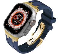FFHDJL Fluororubber Kit de bracelet de montre de rechange pour Apple Watch 45 mm, 44 mm, 41 mm, 40 mm, Ultra 49 mm, bracelet de montre en caoutchouc et acier inoxydable avec fermoir papillon pour