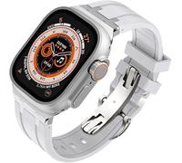 FFHDJL Fluororubber Kit de bracelet de montre de rechange pour Apple Watch 45 mm, 44 mm, 41 mm, 40 mm, Ultra 49 mm, bracelet de montre en caoutchouc et acier inoxydable avec fermoir papillon pour