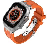 FFHDJL Fluororubber Kit de bracelet de montre de rechange pour Apple Watch 45 mm, 44 mm, 41 mm, 40 mm, Ultra 49 mm, bracelet de montre en caoutchouc et acier inoxydable avec fermoir papillon pour