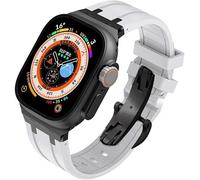 FFHDJL Fluororubber Kit de bracelet de montre de rechange pour Apple Watch 45 mm, 44 mm, 41 mm, 40 mm, Ultra 49 mm, bracelet de montre en caoutchouc et acier inoxydable avec fermoir papillon pour