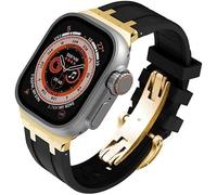 FFHDJL Fluororubber Kit de bracelet de montre de rechange pour Apple Watch 45 mm, 44 mm, 41 mm, 40 mm, Ultra 49 mm, bracelet de montre en caoutchouc et acier inoxydable avec fermoir papillon pour