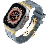 FFHDJL Fluororubber Kit de bracelet de montre de rechange pour Apple Watch 45 mm, 44 mm, 41 mm, 40 mm, Ultra 49 mm, bracelet de montre en caoutchouc et acier inoxydable avec fermoir papillon pour