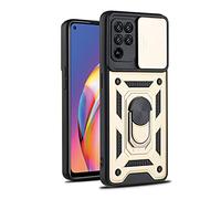 Ffish Coque pour Oppo A93/Oppo F17 Pro/Oppo Reno4 Lite - Protection militaire de qualité supérieure - Avec coque de caméra coulissante et support magnétique pour voiture - Doré