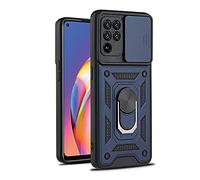 Ffish Étui pour Oppo A93/Oppo F17 Pro/Oppo Reno4 Lite - Protection militaire de qualité supérieure avec coque de caméra coulissante et support magnétique pour voiture - Bleu