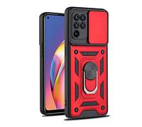 Ffish Étui pour Oppo A93/Oppo F17 Pro/Oppo Reno4 Lite - Protection militaire de qualité supérieure - Avec coque de caméra coulissante et support magnétique pour voiture - Rouge