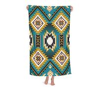 FFLSDR Serviette de Plage amérindien aztèque géométrique Microfibre Grande Serviette de Bain pour Adultes Couverture de Plage absorbante à séchage Rapide 80X130CM