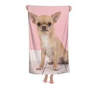 FFLSDR Serviette de Plage Chihuahua Chien Fond Rose Microfibre Grande Serviette de Bain pour Adultes Couverture de Plage absorbante à séchage Rapide 80X130CM