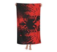 FFLSDR Serviette de Plage Drapeau albanais et pygargue à tête Blanche Grande Serviette de Bain en Microfibre pour Adultes Couverture de Plage absorbante à séchage Rapide 80X130CM