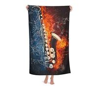 FFLSDR Serviette de Plage Glace feu Saxophone Musique Art Microfibre Grande Serviette de Bain pour Adultes Couverture de Plage absorbante à séchage Rapide 80X130 CM