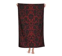 FFLSDR Serviette de Plage Grande Serviette de Bain en Microfibre damassé Rouge foncé et Noire pour Adultes Couverture de Plage absorbante à séchage Rapide 80X130CM