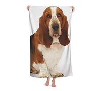 FFLSDR Serviette de Plage Marron Assis Chien Basset Hound Microfibre Grande Serviette de Bain pour Adultes Couverture de Plage absorbante à séchage Rapide 80X130 CM