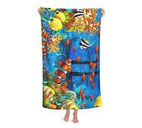 FFLSDR Serviette de Plage Monde sous-Marin Couleur Poissons Adulte Voyage Microfibre Grande Serviette De Bain Doux Absorbant Couverture De Plage 80X130CM