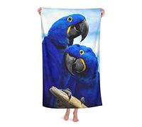 FFLSDR Serviette de Plage Perroquet Bleu étreignant Grande Serviette de Bain en Microfibre pour Adultes Couverture de Plage absorbante à séchage Rapide 80X130CM