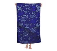 FFLSDR Serviette de Plage Raie Manta et Poisson Voyage Adulte Microfibre Grande Serviette de Bain Couverture de Plage absorbante Douce 80X130CM