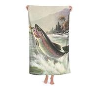 FFLSDR Serviette de Plage Vintage Truite Arc-en-Ciel Poisson Adulte Voyage Microfibre Grande Serviette de Bain Couverture de Plage absorbante Douce 80X130CM