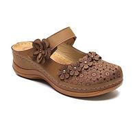 FFMA Sandales à Bout Fermé Fleur Orthopédiques Femmes Confortable Compensées Sandale À Bout Ouvert Été Légères Mode Chaussures Dame Sandales de Trekking Mode Été,Marron,41 EU