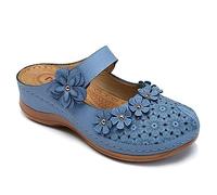 FFMA Sandales à Bout Fermé Fleur Orthopédiques Femmes Confortable Compensées Sandale À Bout Ouvert Été Légères Mode Chaussures Dame Sandales de Trekking Mode Été,Bleu,38 EU