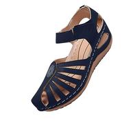 FFMA Sandales Femme Été Bout Fermé Confortables Semelles Souples Orthopedique Chaussures Été Plage Vacances Décontracté Ajouree Pieds Larges Sandales,Bleu,40 EU