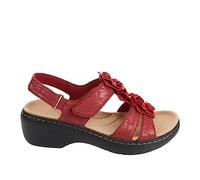 FFMA Sandales Femme éTé Chaussures orthopédiques pour Femmes Confortables Sandales en Cuir Plat Sandales Fleur Fleur Low Toe Open Toe Breathable Sandales,Rouge,41 EU