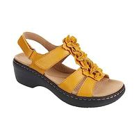 FFMA Sandales Femme éTé Chaussures orthopédiques pour Femmes Confortables Sandales en Cuir Plat Sandales Fleur Fleur Low Toe Open Toe Breathable Sandales,Jaune,42 EU