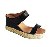 FFMA Sandales Femmes été compensées sans Lacet compensé Plate-Forme Sandales Espadrille Sandales compensées décontracté Bout Ouvert Talons Hauts compensées Mode Diapositives,Noir,38 EU