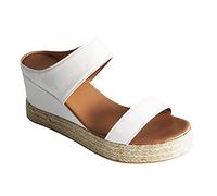 FFMA Sandales Femmes été compensées sans Lacet compensé Plate-Forme Sandales Espadrille Sandales compensées décontracté Bout Ouvert Talons Hauts compensées Mode Diapositives,Blanc,38 EU