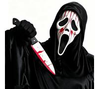 Ffnenu Ensemble de couteaux avec masque d'horreur pour Halloween | Masque effrayant de fantôme avec tête de mort complète avec gants noirs et faux couteau , matériau en latex pour