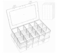 FFowcye Lot de 2 boîtes de rangement en plastique transparent avec séparateurs réglables, boîte de rangement pour bijoux avec compartiments, articles de pêche, vis