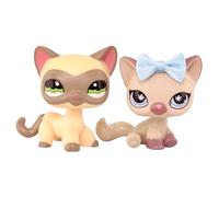 FFTYAOPB 2PCS Pet Cartoon Animal Figurines Mignonnes, Siamese Cat #1116 Sitting Shorthair Cat #664 Collectibles Mini Pet Jouets, Décor de fête pour Noël, Halloween, Décor d'automne