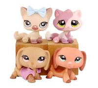 FFTYAOPB 4PCS Mini Pet Shop Figurines Jouets Ensemble, Dachshund # 2046# 932 Assis Chat à Cheveux Courts # 664 et Tabby Cat # 1660 Collectible Animal Figure Bobble Head Jouets