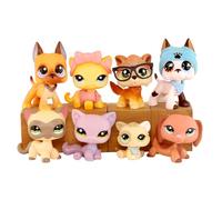 FFTYAOPB 8PCS Mini Pet Shop Figurines Jouets Set, Collie Dachshund Kitten Cheveux Courts Chat Siamese Chat Grand Dane Loup Collectible Animal Figure Bobble Head Jouets