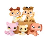 FFTYAOPB Lot de 5 mini jouets pour animaux de compagnie, teckel assis avec accessoires, #58#893#2046#1074#1994