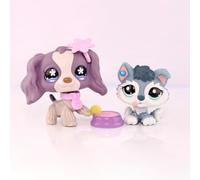 FFTYAOPB Mini Pet Shop 2PCS Figurines d'animaux de Dessins animés,Cocker Spaniel Baby Husky avec Accessoires de Bol Boucles d'oreilles de Collier, pour Halloween,Noël,Anniversaire et Plus festifs