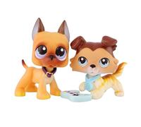 FFTYAOPB Mini Pet Shop 2PCS Figurines d'animaux de Dessins animés, Collie #58 Great Dane #244 avec Accessoires de Console de Jeu de Collier, pour Halloween, Noël, Anniversaire et Plus Festif