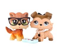 FFTYAOPB Mini Pet Shop 2PCS Figurines d'animaux de Dessins animés,Collie Loup avec des Accessoires de Console de Jeu de Lunettes de Collier d'arc, pour Halloween, Noël,Anniversaire et Plus festifs