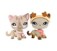 FFTYAOPB Mini Pet Shop 391 468 Lot de 2 mini figurines de chat à poils courts avec collier mignon Accessoires de coiffure, petit jouet à collectionner
