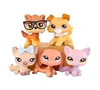 FFTYAOPB Mini Pet Shop Figure Jouets, 5PCS Animal Jouets Pack, Collie # 2452 Dachshund # 2046 Assis Chat à Cheveux Courts # 664# 1994 Loup # 2141