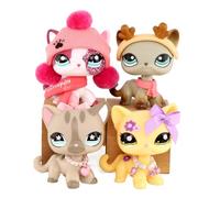 FFTYAOPB Mini Pet Shop Lot de 4 figurines de chat à poils courts 391 468 1962 2291 avec joli nœud papillon et accessoires pour enfants