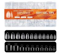 FFWTPY 2 Lots Kit Faux Ongles Pratique 600pcs Tips Transparents Extra Longs 500pcs Capsules Pieds Claires 12 Tailles Assorties Accessoires Manucure Professionnels