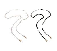 FFWTPY 2 Pièces Chaine Lunettes Femme Perles Chainette Perles Or Noir Cordon Lunettes de Soleil Elégant Porte-Lunettes pour Retenue de Lunettes Myopie Sport Lecture