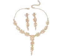 FFWTPY 2 Pièces Parure Bijoux Femme Motif Feuille Cristal Collier Boucles D'oreilles Ensemble Élégant Brillant Accessoire Mariage Cérémonie